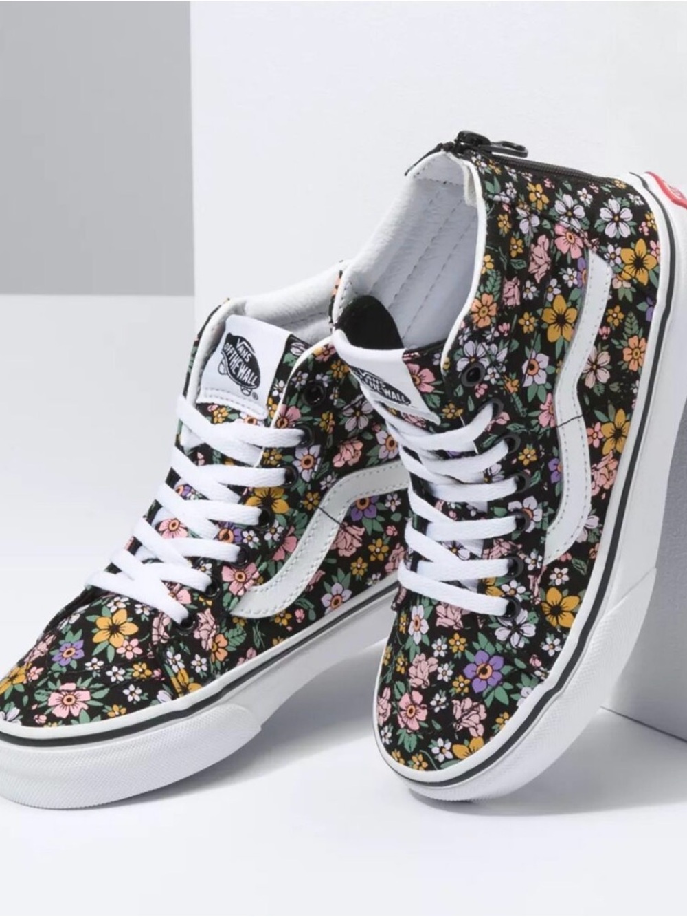 Vans Black Floral High-Top Sneakers with White Stripe